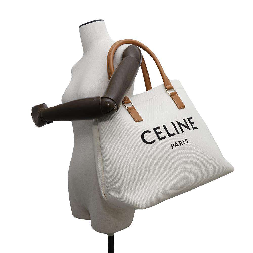 CELINE Horizontal Cabas White/Brown192162BNZ.02NT Canvas Leather
