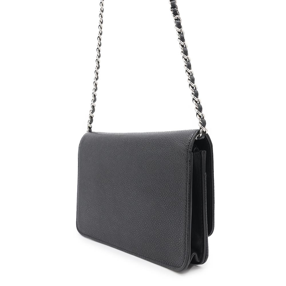 CHANEL CC Logo Chain Wallet BlackA48654 Caviar Leather