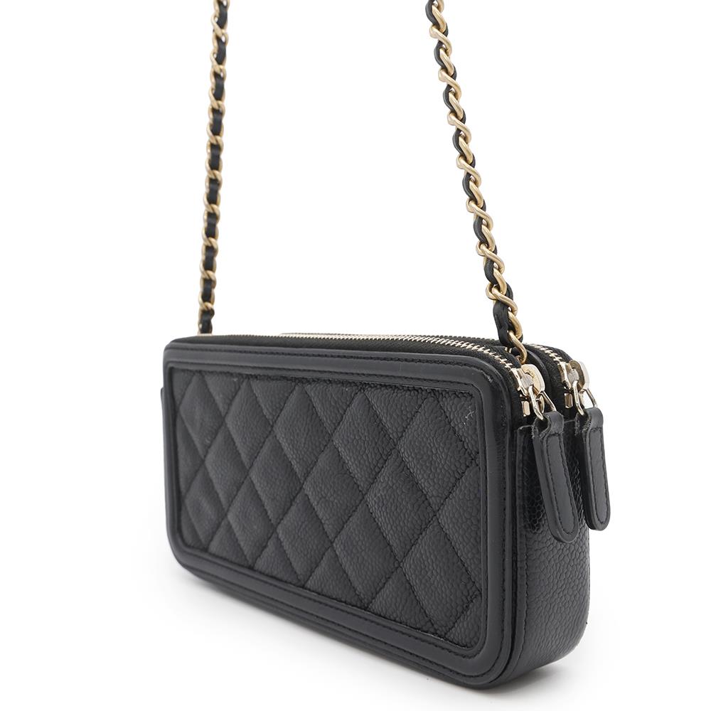 CHANEL CCFiligree Chain Wallet BlackA84450 Caviar Leather