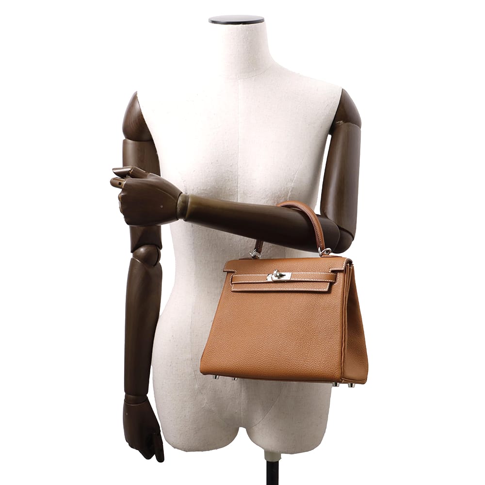 HERMES Kelly Retourne Gold Togo Leather Size 25