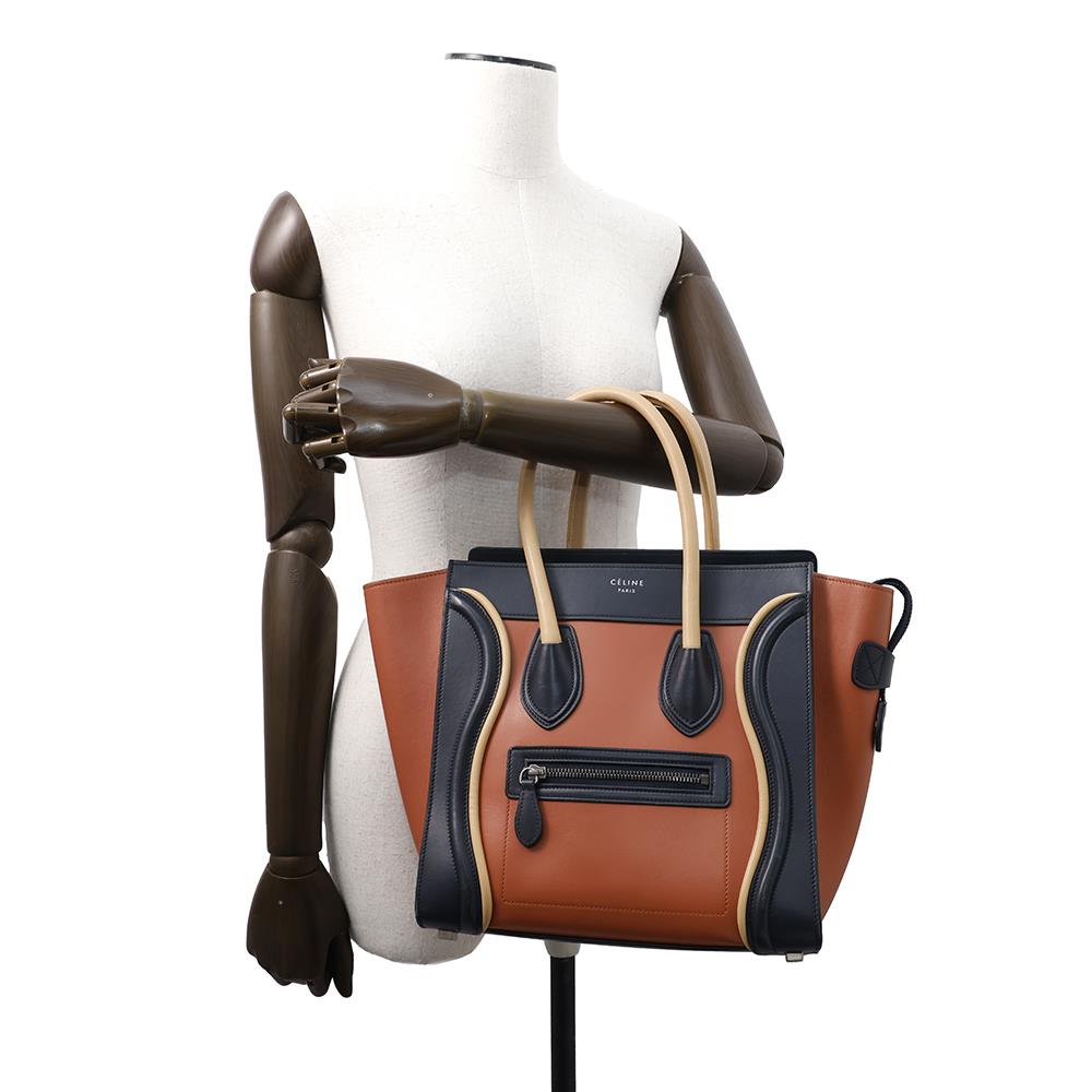 CELINE Luggage shopper Orange/Navy/Beige167793 Leather Size micro