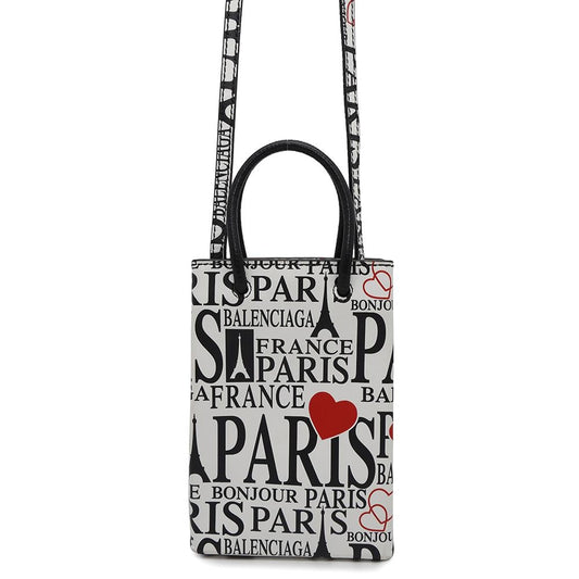 BALENCIAGA Bon Jules Paris Shopping Phone Holder White/Black/Red593826 Leather