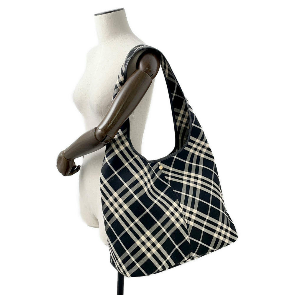 BURBERRY Check One Handle Tote Bag Black/Calico80944761 Canvas Size Large