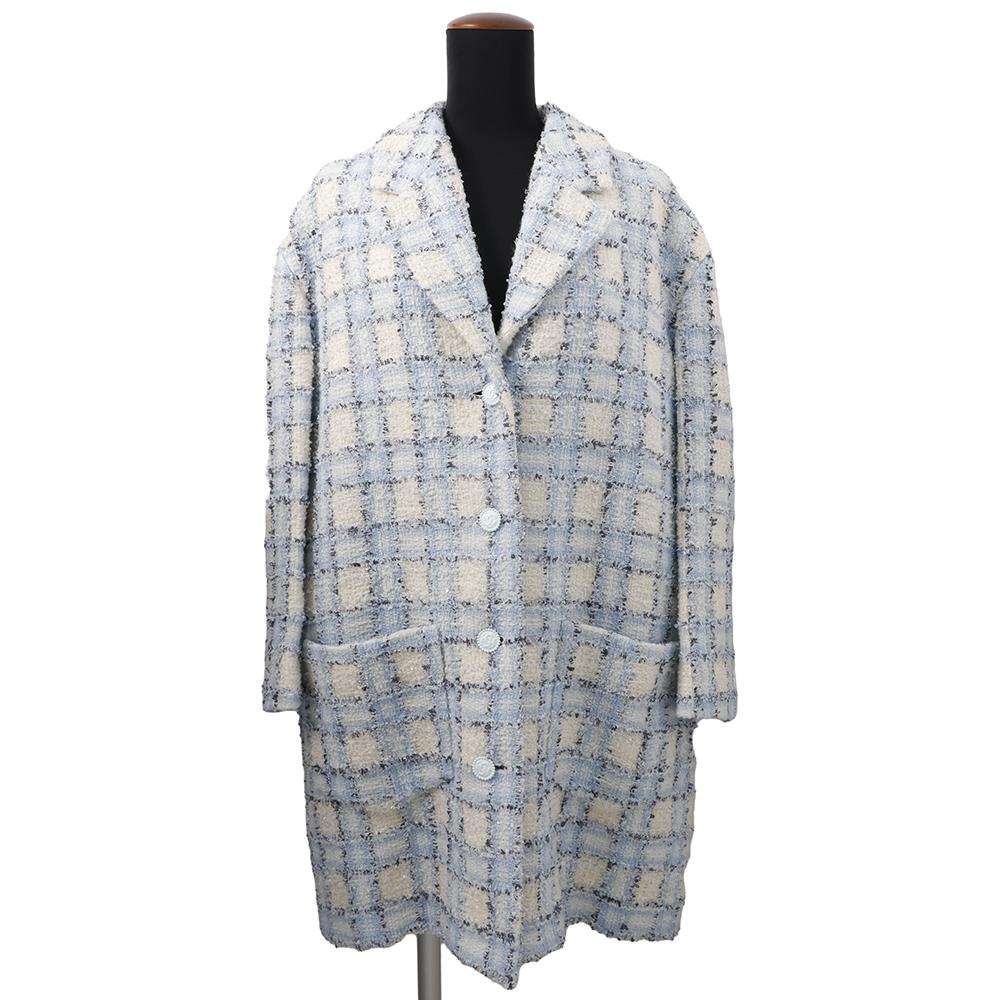 CHANEL TweedJacket Size 34 Light BlueP73383 Wool 42% Nylon 41% Viscose 12% Polyester 3% Cashmere 2%