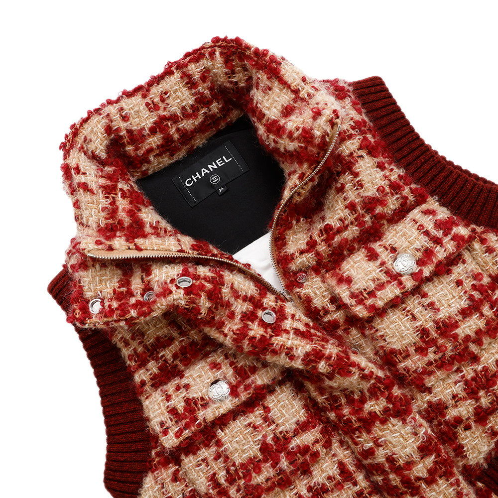 CHANEL Tweed vest Size 34 Red/BeigeP77367 V69283 Mohair  43% Wool  41% Polyester9% Nylon5% Linen2%
