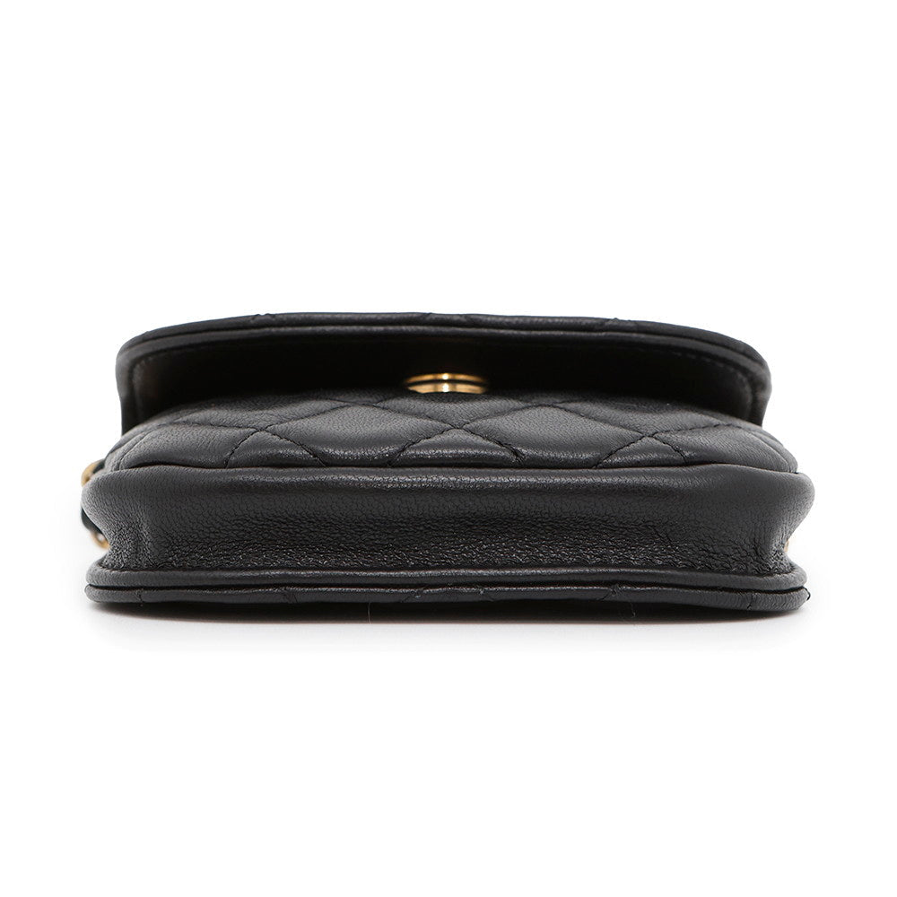 CHANEL Matelasse Ball Chain Mini Pouch Black Lambskin