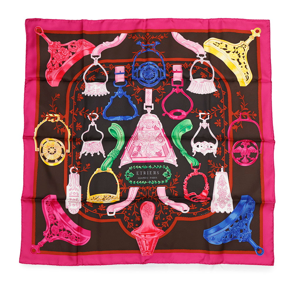 HERMES Carre Stirrupã»Remix Etriers Remix Size 90 Fuchsia/Marron/Multicolor Silk 100%