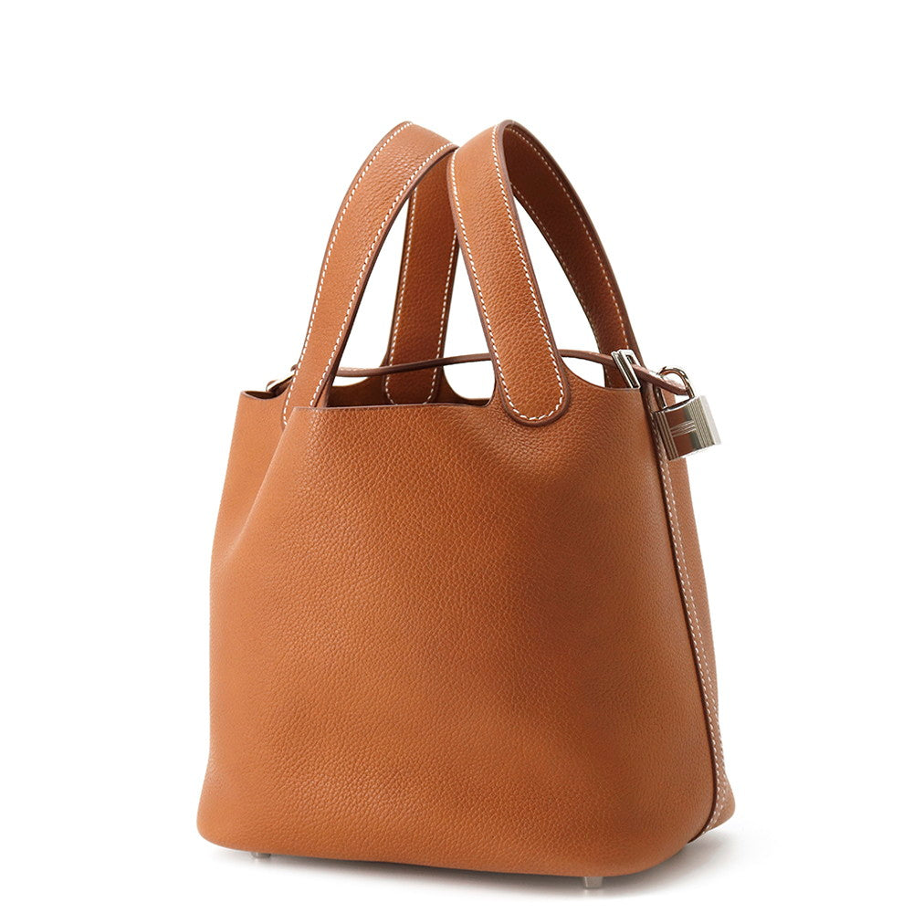 HERMES Picotin Lock Fauve Barenia Leather Fauve Size PM