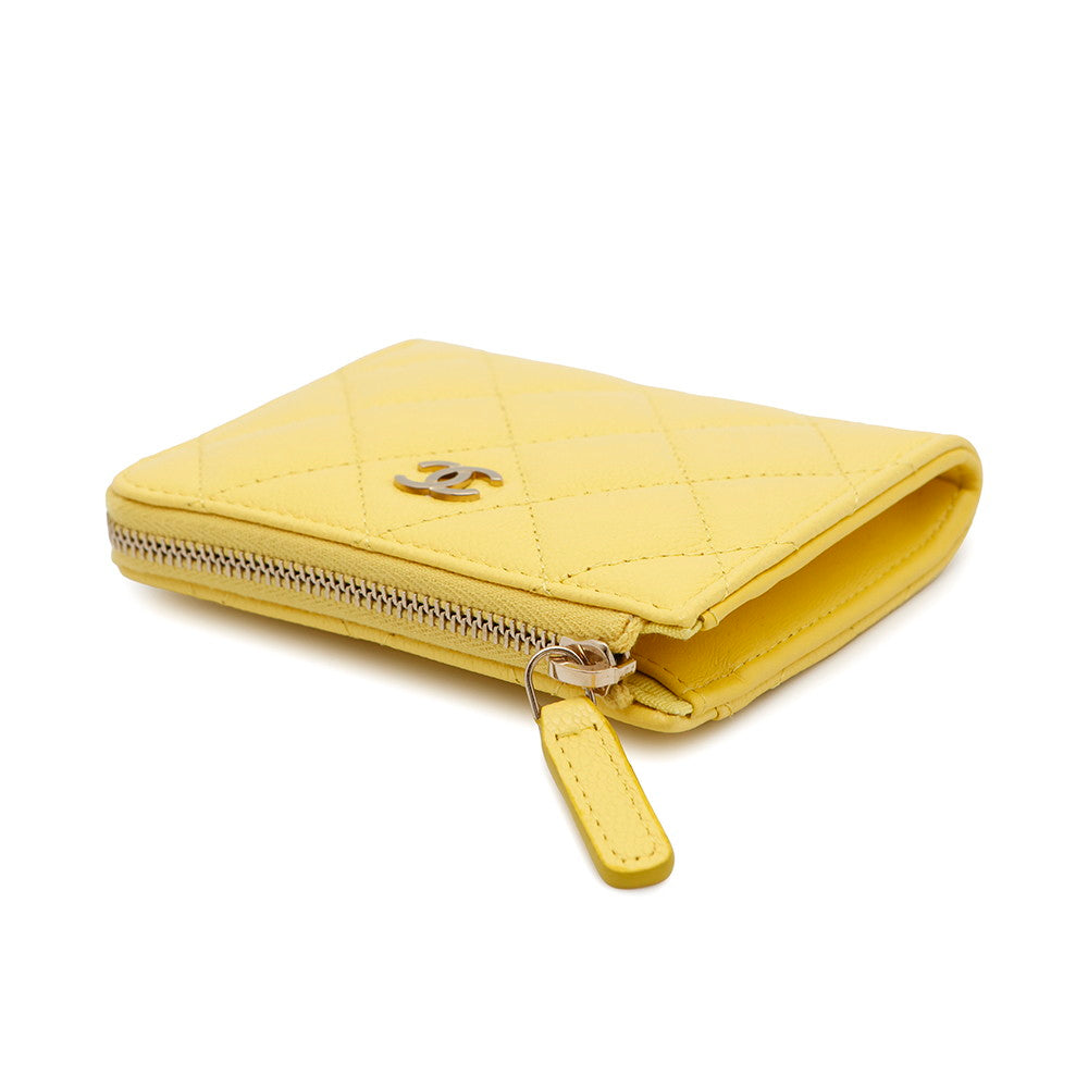 CHANEL Matelasse L-shaped zipper compact wallet YellowAP3999 Caviar Leather
