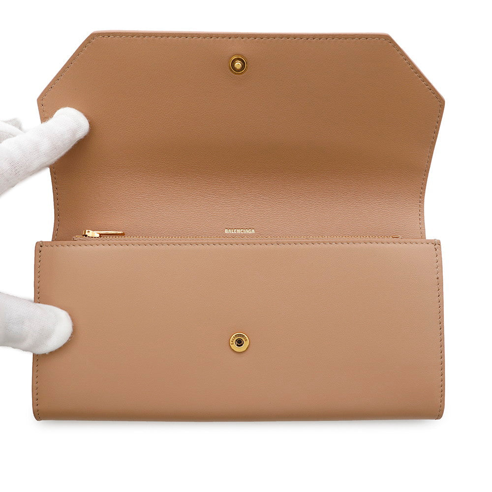 BALENCIAGA ENVELOPE Slim Continental Leather Long Wallet Beige736732 Leather