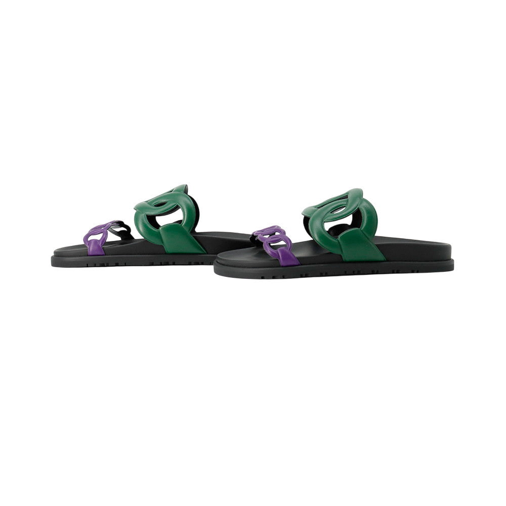 HERMES Sandals ãExtraã Vert Electric/Violet/Black Leather Rubber Size 37.5