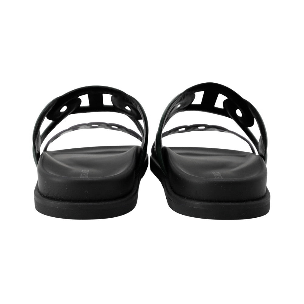 HERMES Sandals ãExtraã Vert Electric/Violet/Black Leather Rubber Size 37.5