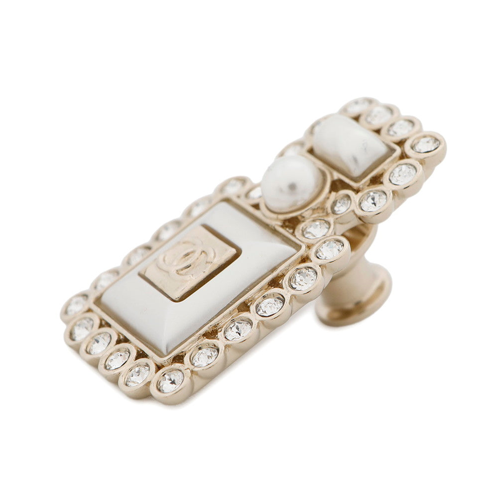 CHANEL Perfume motif pin Brooch Champagne Gold/WhiteAB7207 Metal Rhinestone Faux Pearl