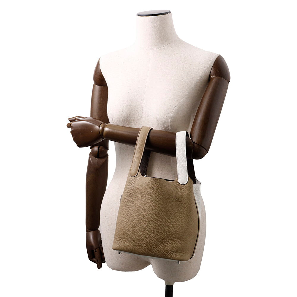 HERMES Picotin Lock Casaque2 Beige Marfa/New White/Macassar Taurillon Clemence Swift Leather Size PM