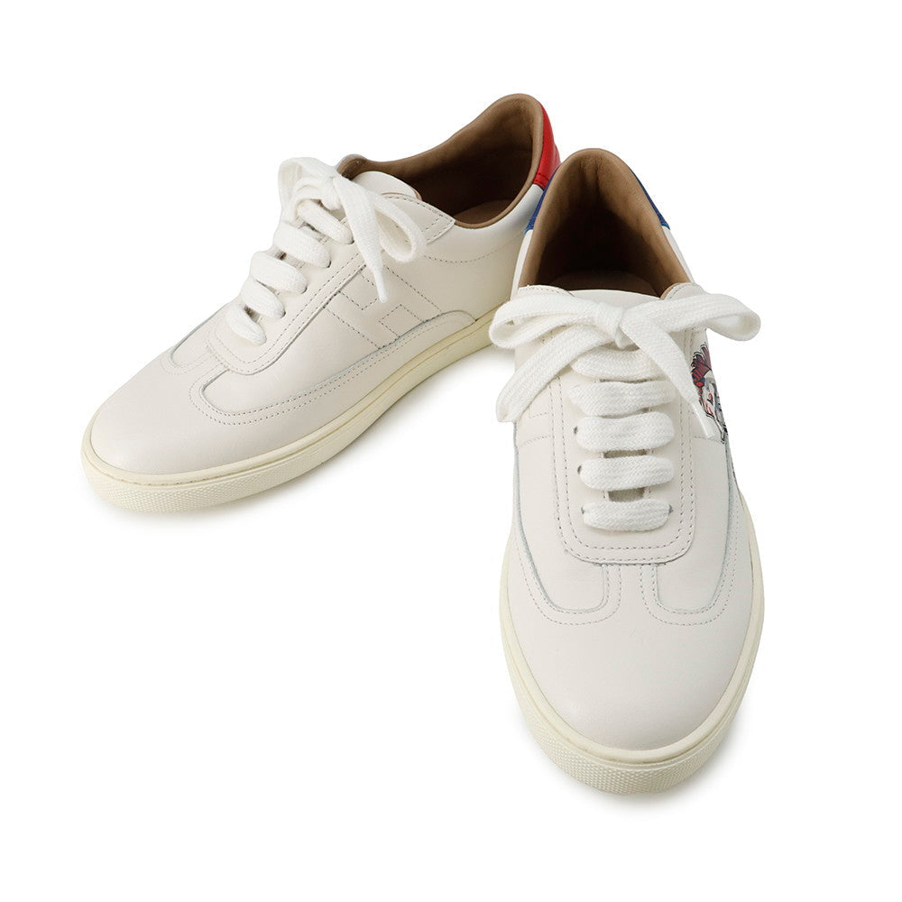 HERMES Sneakers Quicker Pegasus Pop White Leather Size 36