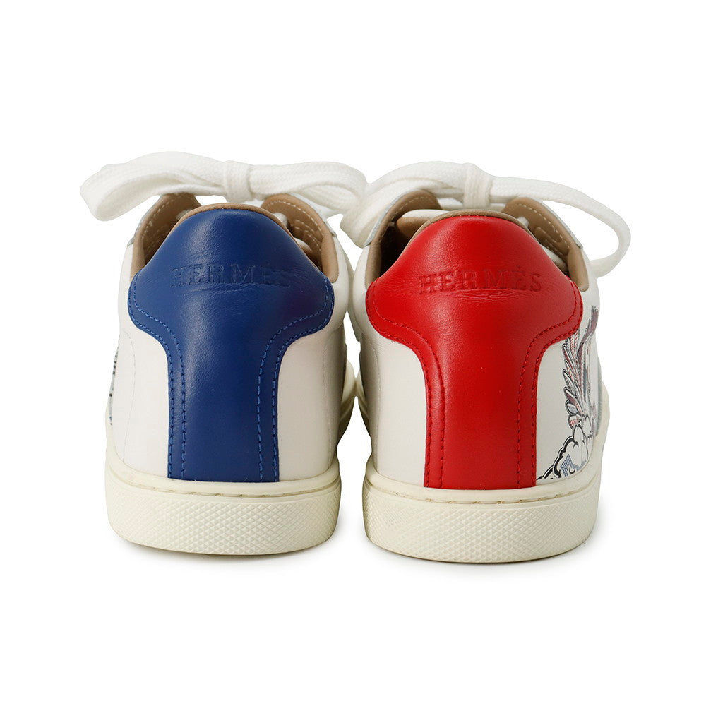 HERMES Sneakers Quicker Pegasus Pop White Leather Size 36
