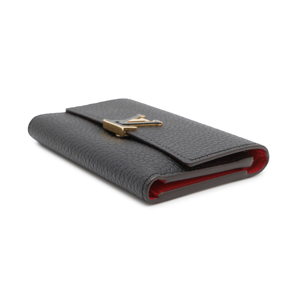 LOUIS VUITTON Portefeuille Capucine Compact Noir/Hot pinkM62157 Taurillon Leather