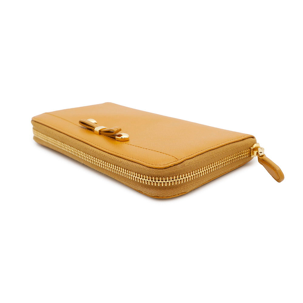 PRADA Zip Around Long Wallet Orange1M0506 Leather