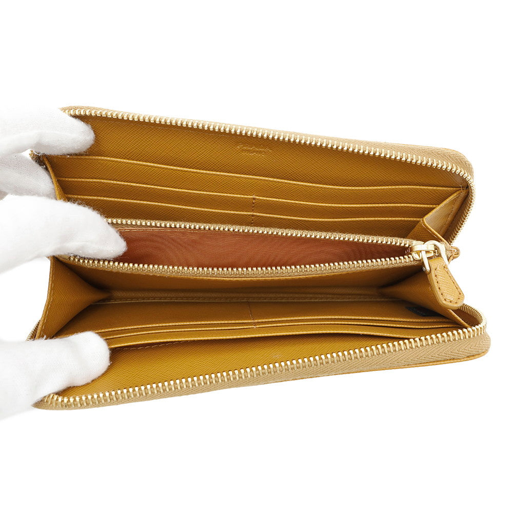PRADA Zip Around Long Wallet Orange1M0506 Leather