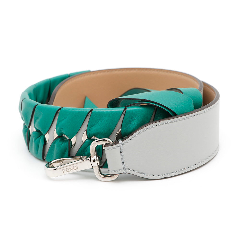 FENDI Strap You Ribbon Motif Light Gray/Green Leather