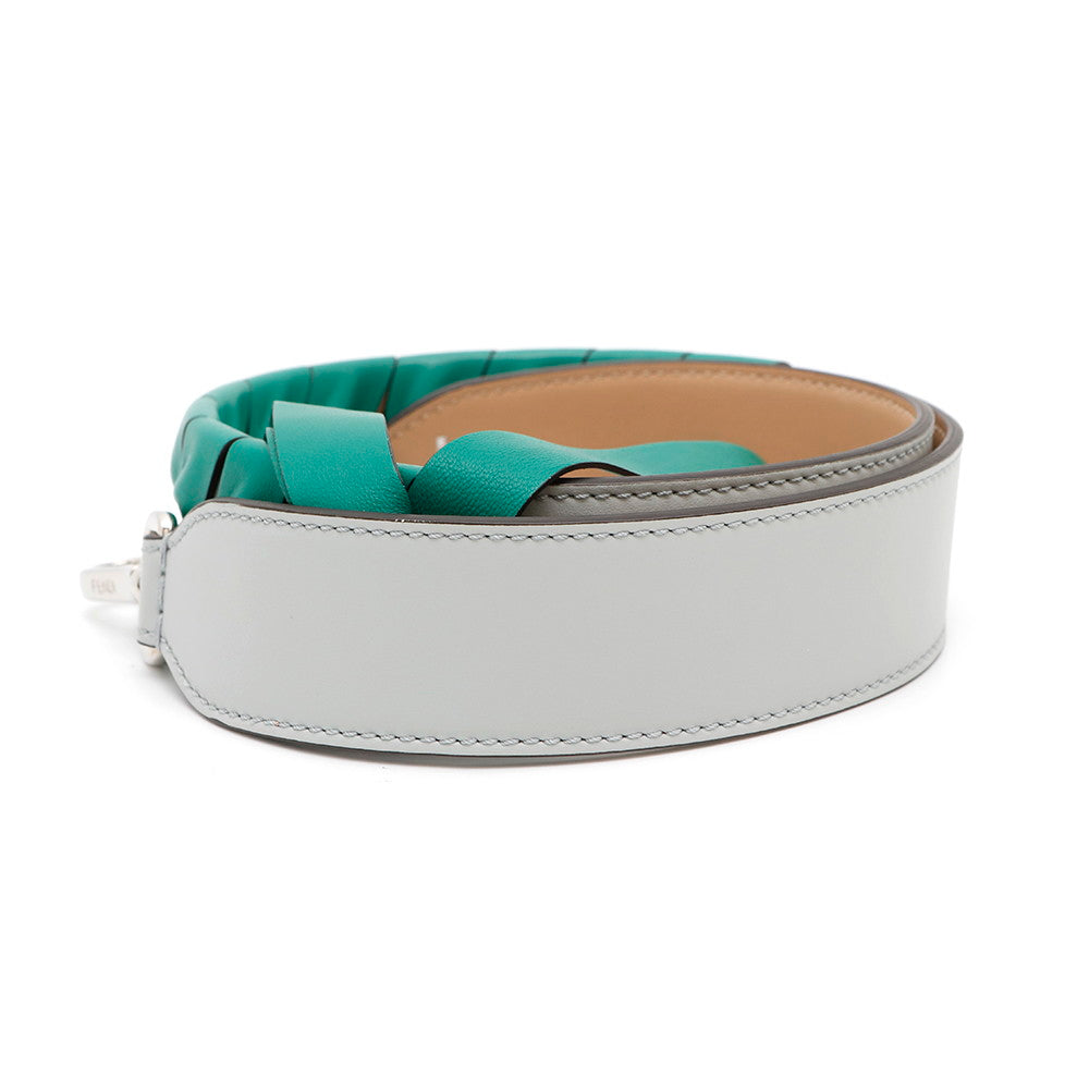 FENDI Strap You Ribbon Motif Light Gray/Green Leather