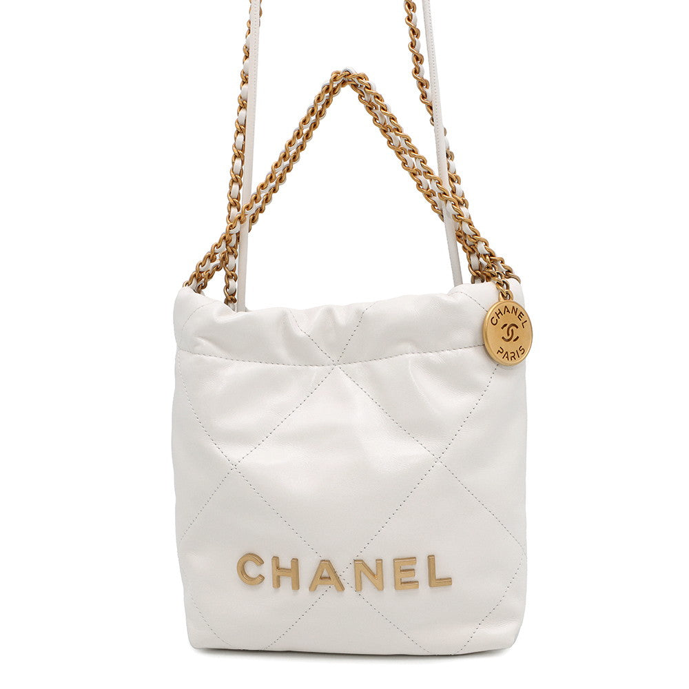 CHANEL CHANEL 22 Mini Shoulder Bag WhiteAS3980 Shiny Calf Leather