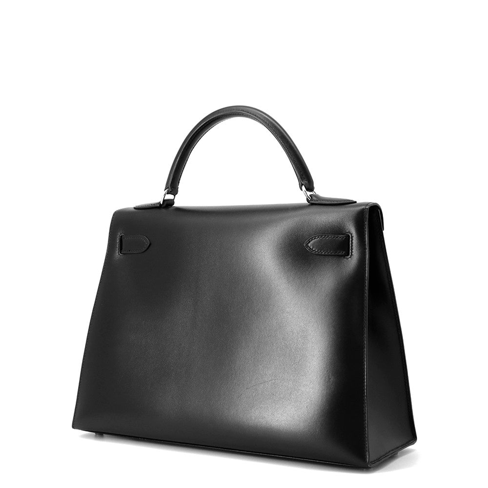 HERMES Kelly Sellier Black Box Calf Leather Size 32