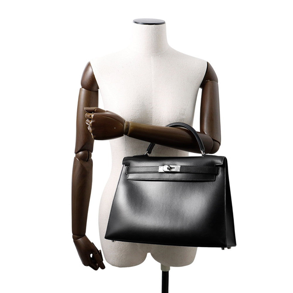 HERMES Kelly Sellier Black Box Calf Leather Size 32