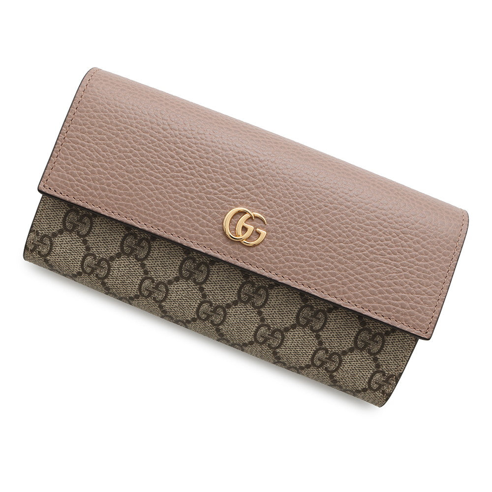 GUCCI GG Supreme Double G Continental Wallet Dusty Pink/Beige735594 Leather/PVC