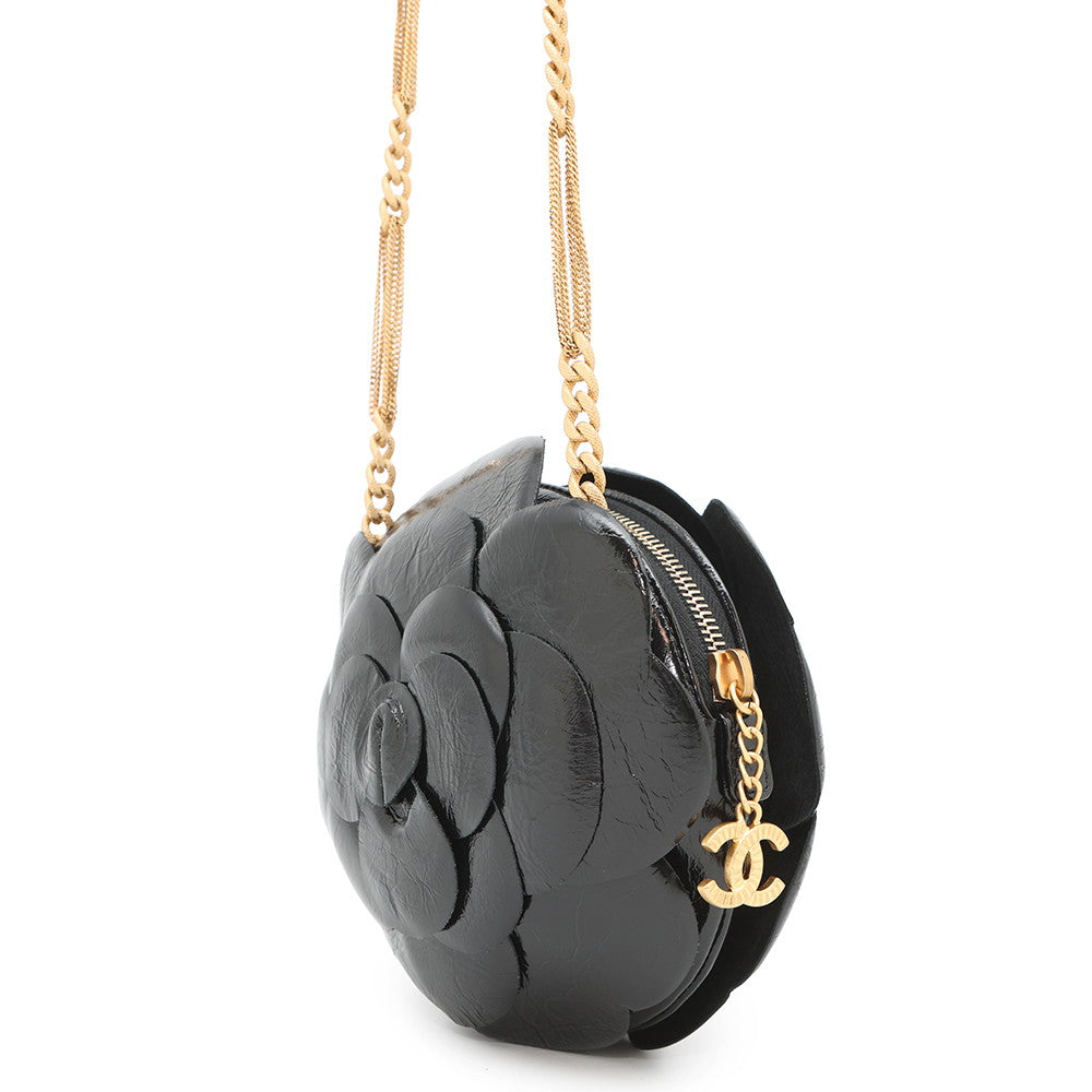 CHANEL Camellia Evening ChainShoulder Bag BlackAS4445 Shiny Aged Calf Leather