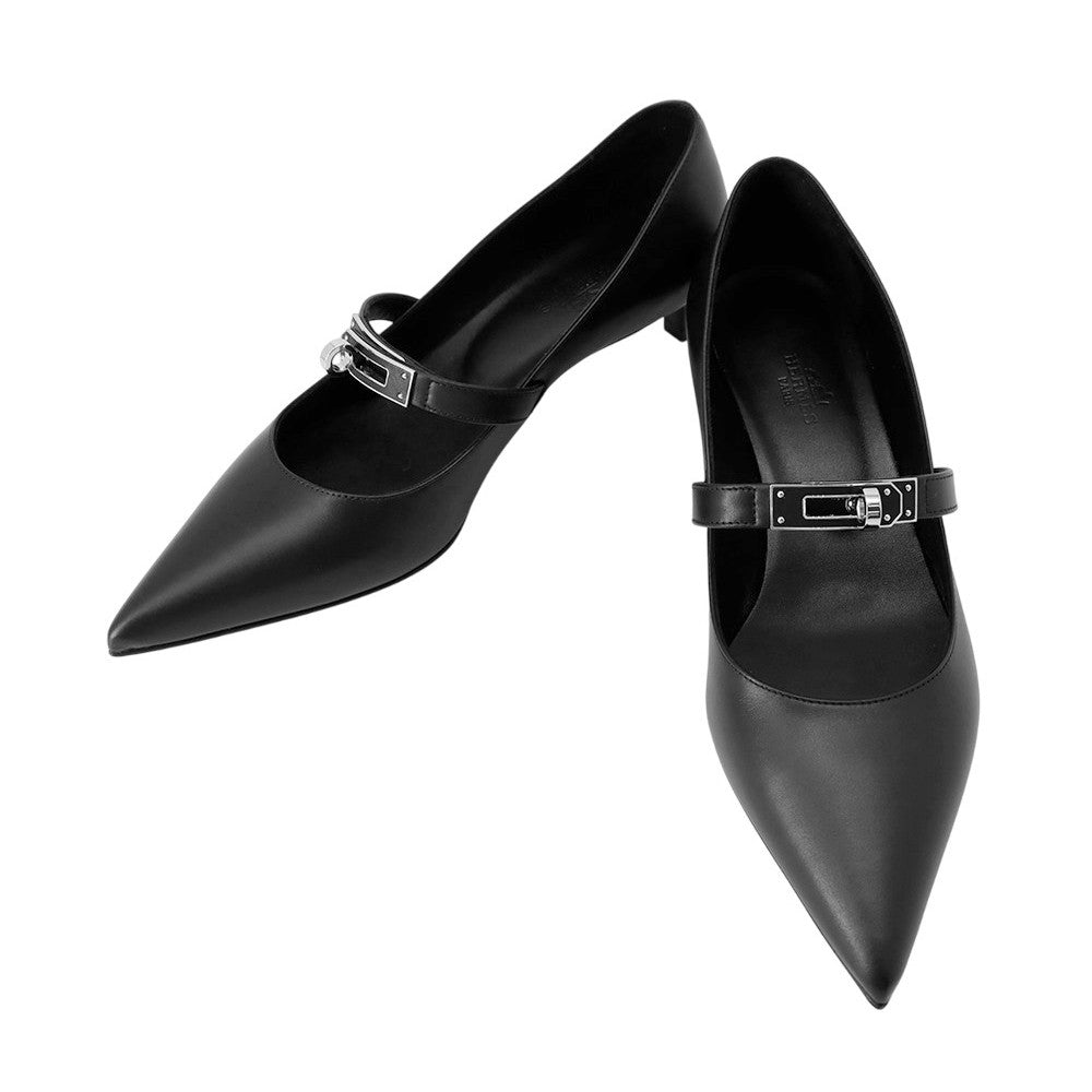 HERMES Pumps ãChiaraã 40 Black Calf Leather Size 37