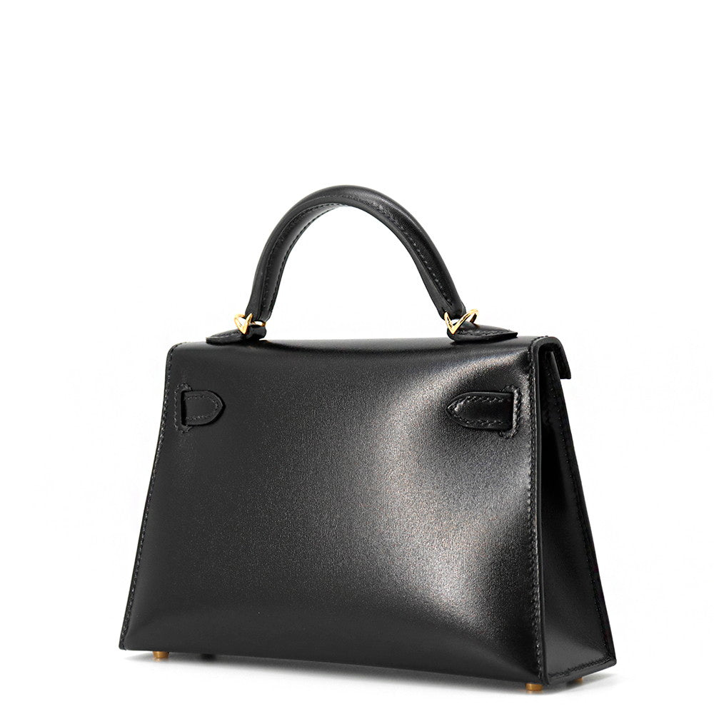 HERMES Mini Kelly 2 Black Box Calf Leather