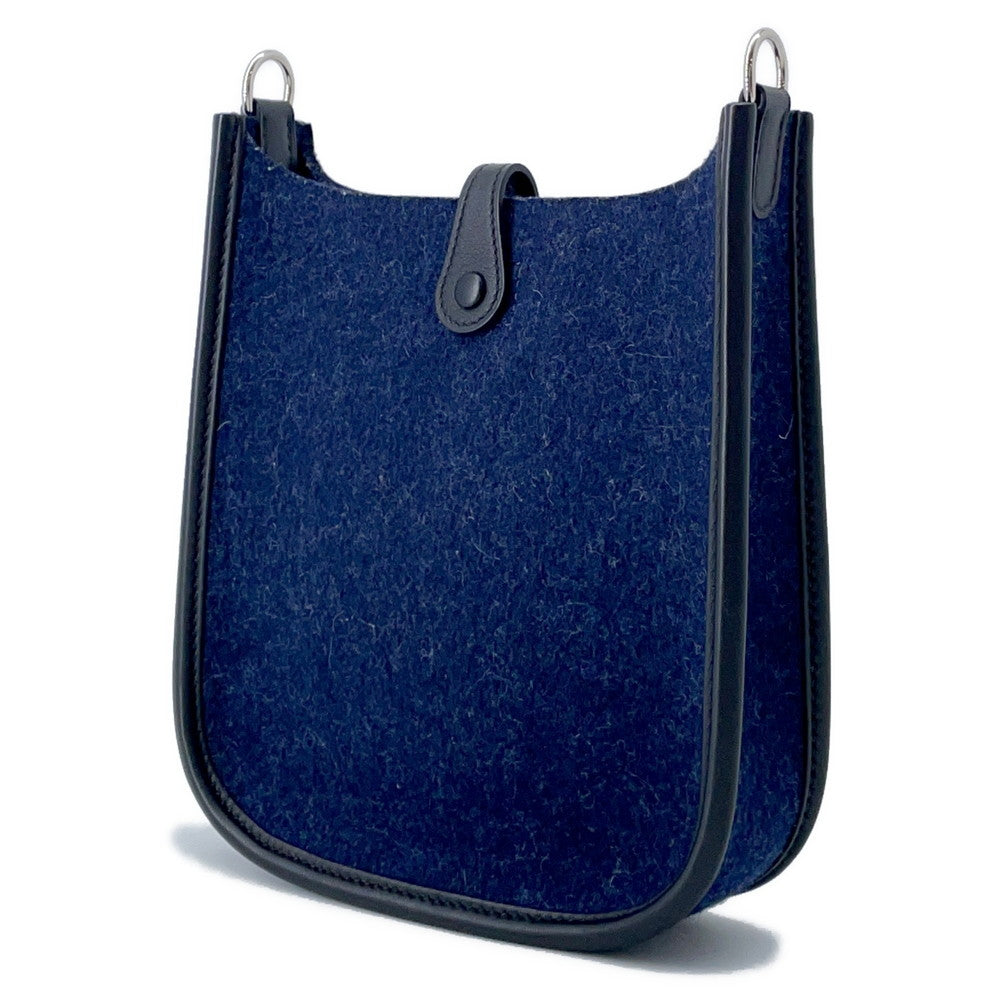 HERMES Evelyne Long Blue Nuit/Black Felt Swift Leather Size TPM