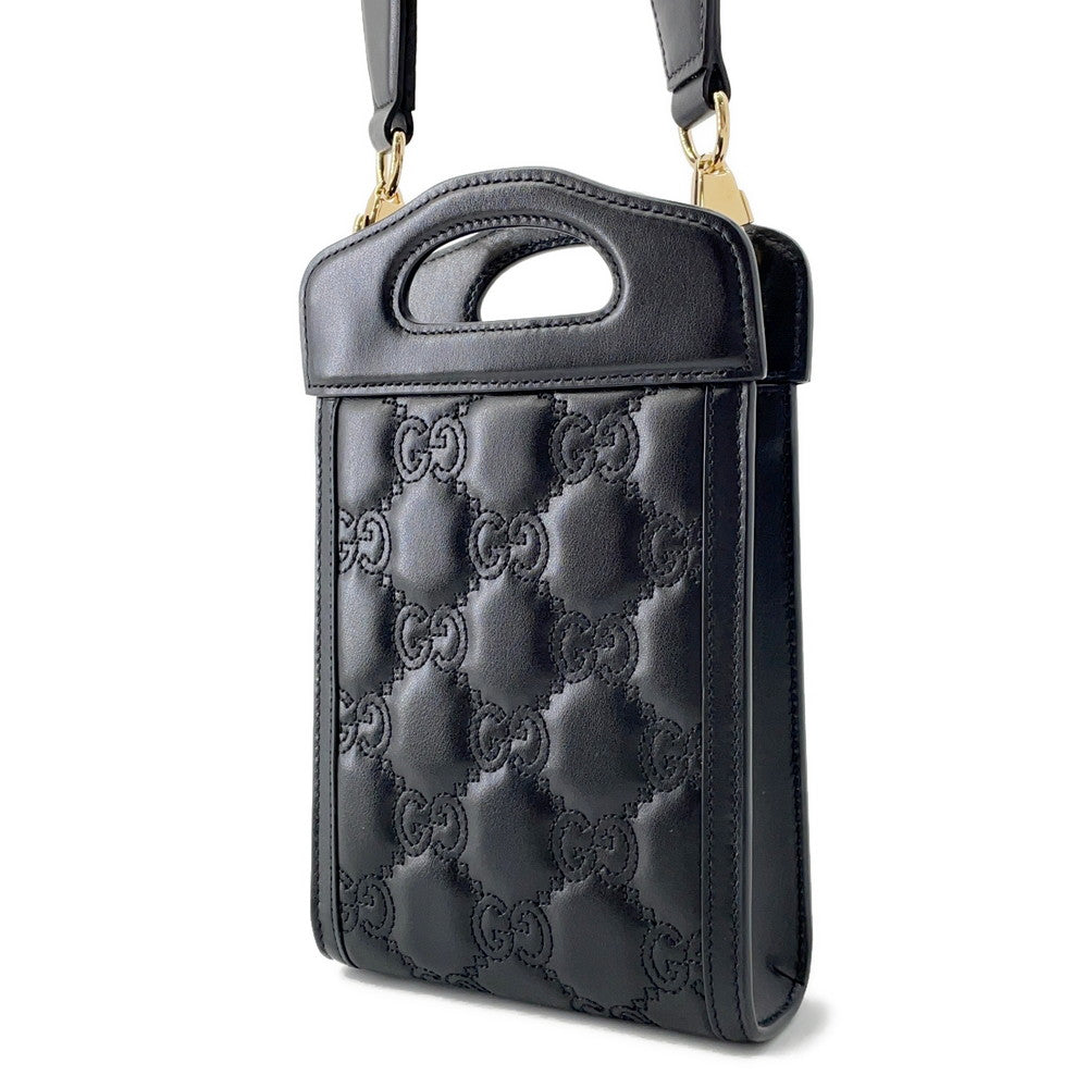 GUCCI GGMatelasse Top Handle 2WAY Shoulder Bag Black723776 Leather Size Mini