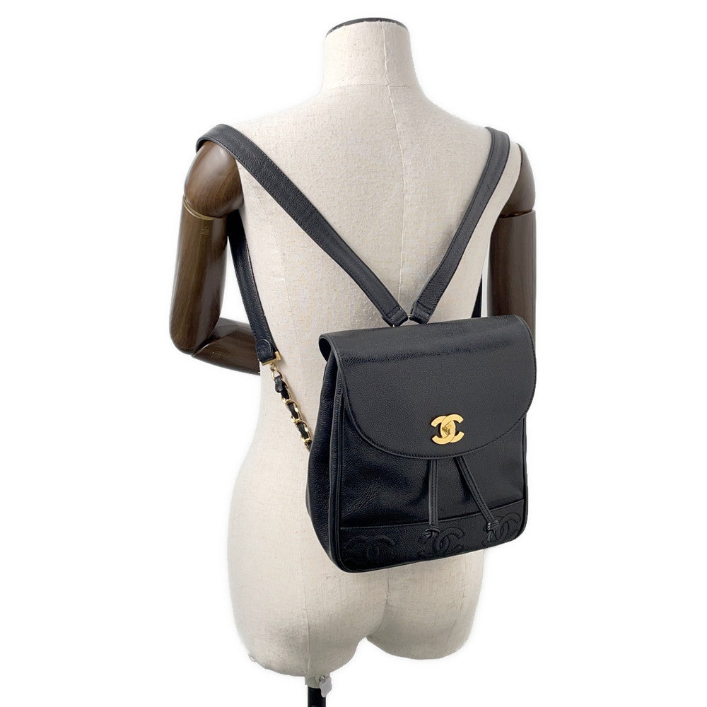 CHANEL Triple Coco Chain Backpack Black Caviar Leather