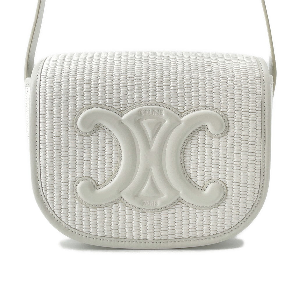 CELINE Triomphe Shoulder Bag White198262EBL.01WW Raffia Leather