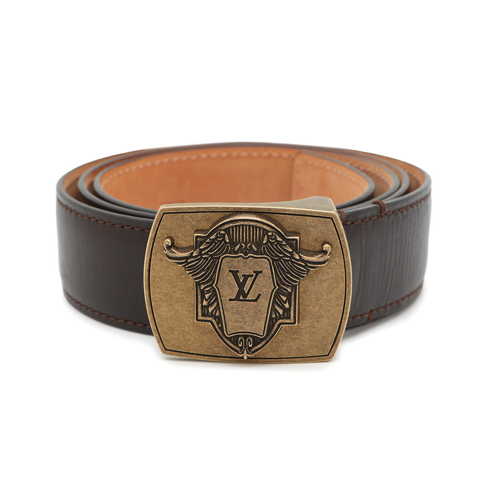 LOUIS VUITTON Utahline Exxon Belt Size 95 Brown Leather