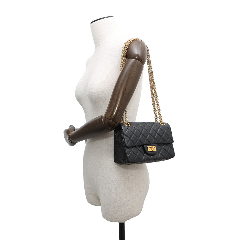 CHANEL 2.55 Chain Shoulder Bag BlackAS0874 Aged Calf Leather Size Mini