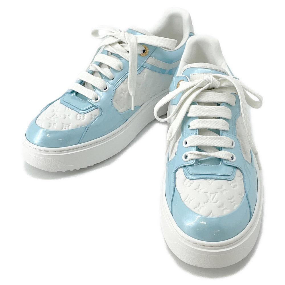 LOUIS VUITTON Time Out Line Monogram Sneakers Blue Clair Leather Enamel Size 37H