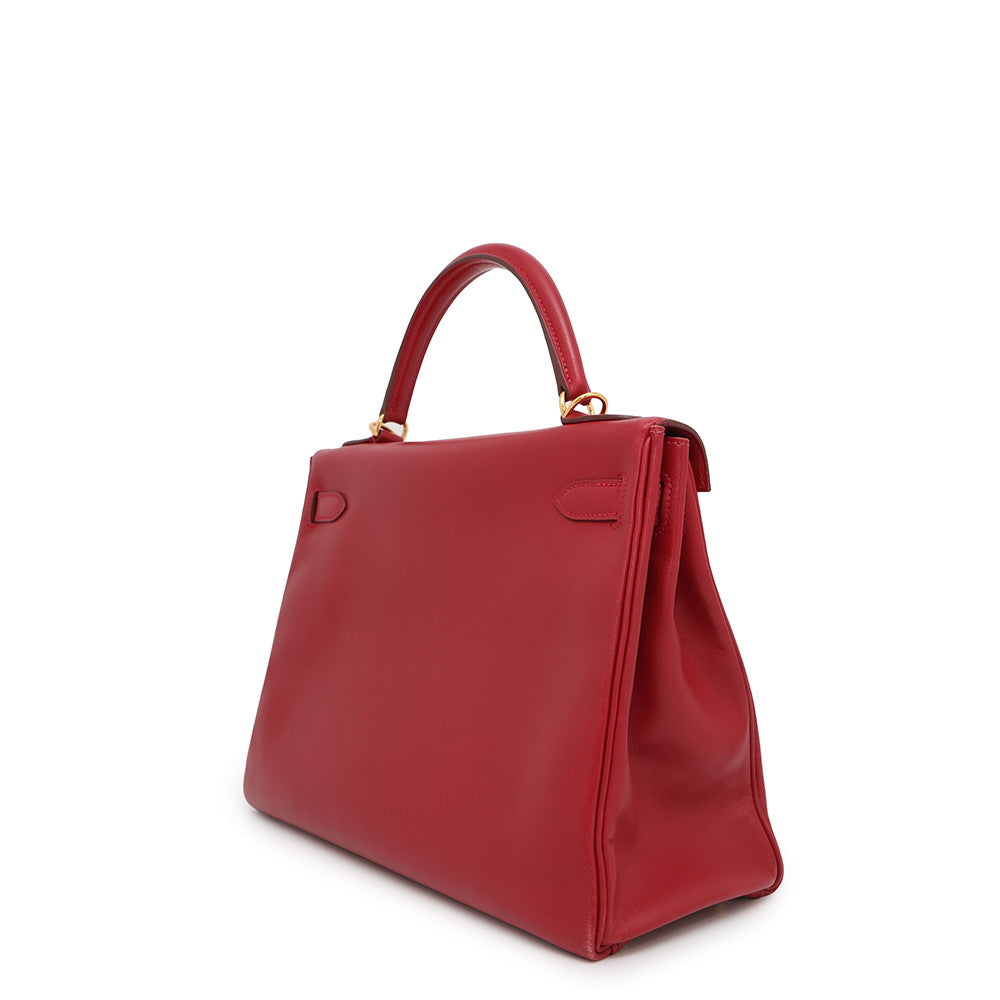 HERMES Kelly Retourne Rouge Vif Box Calf Leather Size 32