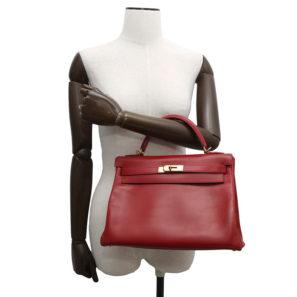 HERMES Kelly Retourne Rouge Vif Box Calf Leather Size 32