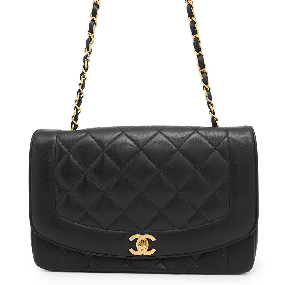 CHANEL Diana Matelasse ChainShoulder Bag BlackA01165 Lambskin Size 25