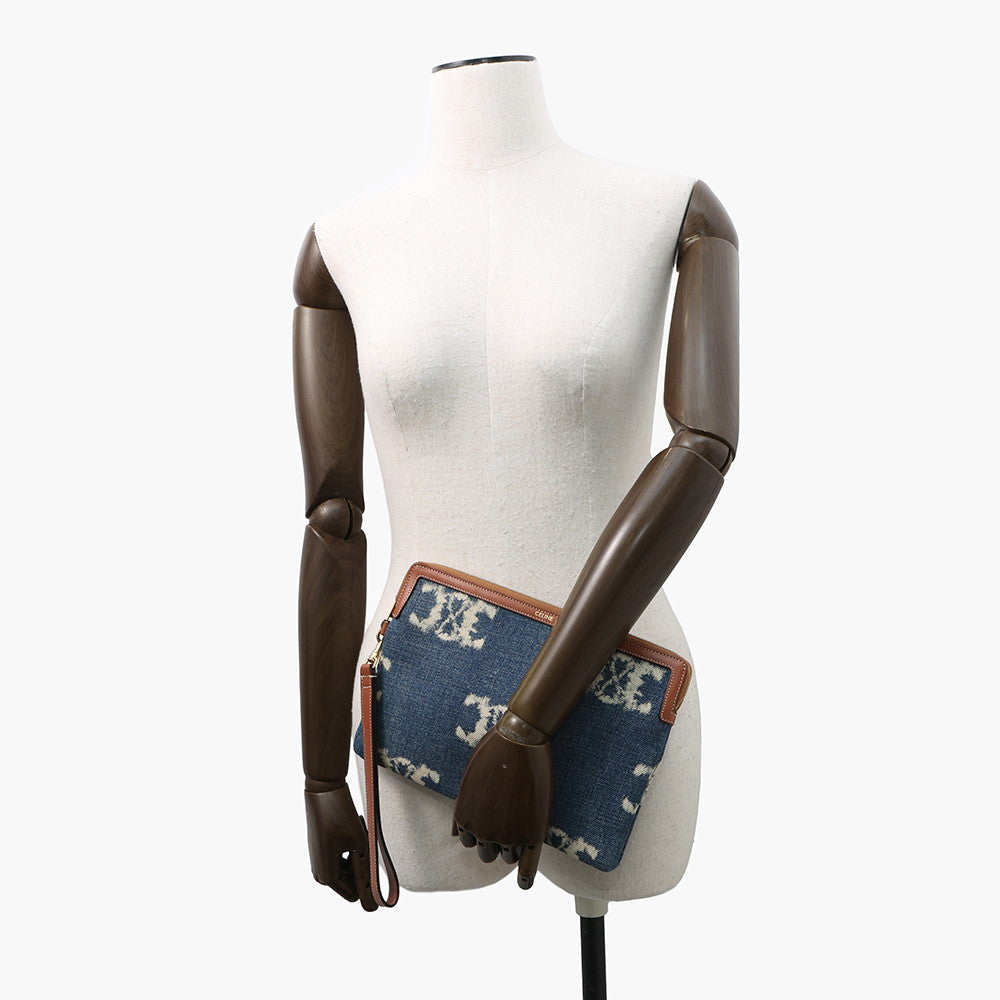 CELINE With StrapSmallPouch Blue/Brown10J502 Denim