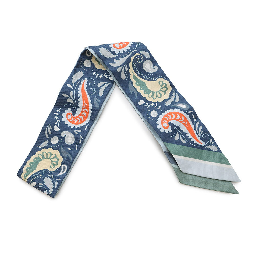 HERMES Twilly Cheetah Bandana Guepards Bandana Marine Clair/Blueã»Ciel/Vert Silk100%