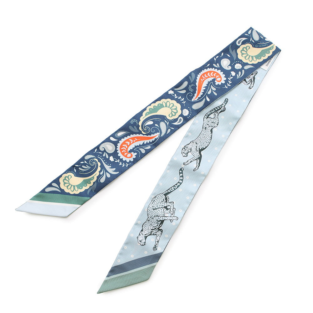 HERMES Twilly Cheetah Bandana Guepards Bandana Marine Clair/Blueã»Ciel/Vert Silk100%