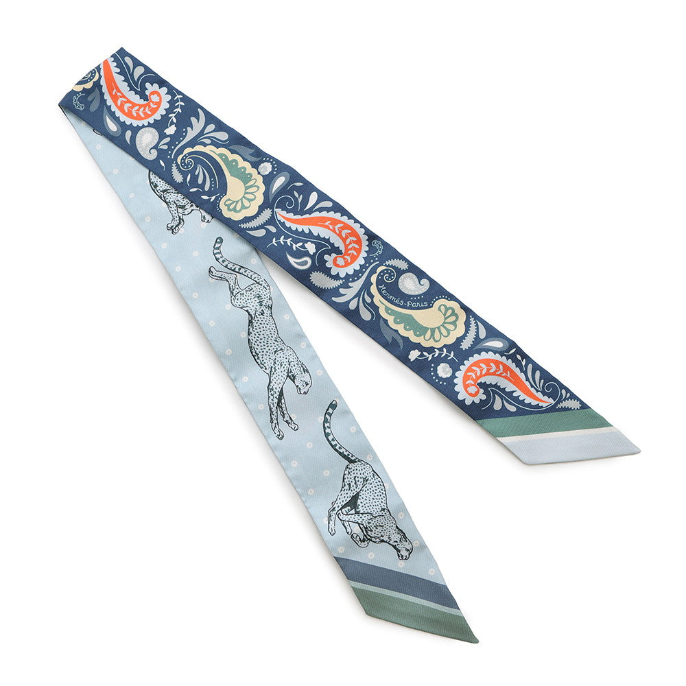 HERMES Twilly Cheetah Bandana Guepards Bandana Marine Clair/Blueã»Ciel/Vert Silk100%