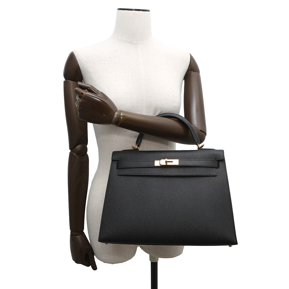 HERMES Kelly Sellier Black Epsom Size 32