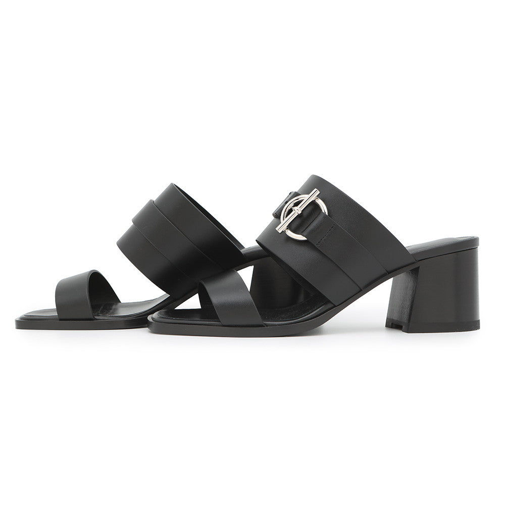 HERMES Sandals ãCuteã 60 Black Calf Leather Size 36 1/2