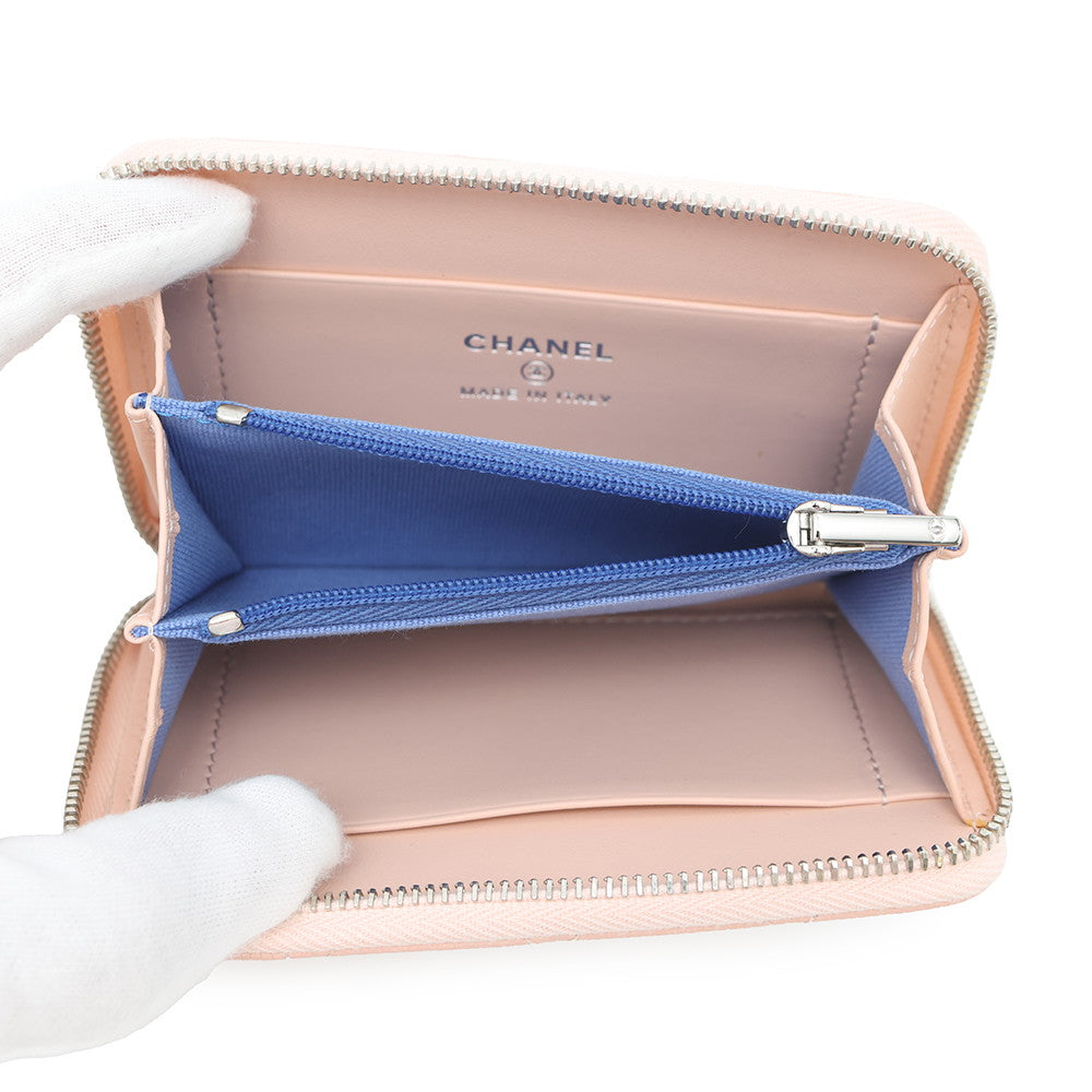 CHANEL Matelasse CHANEL19 Zip Coin Purse Pink/BlueAP3716 Caviar Leather