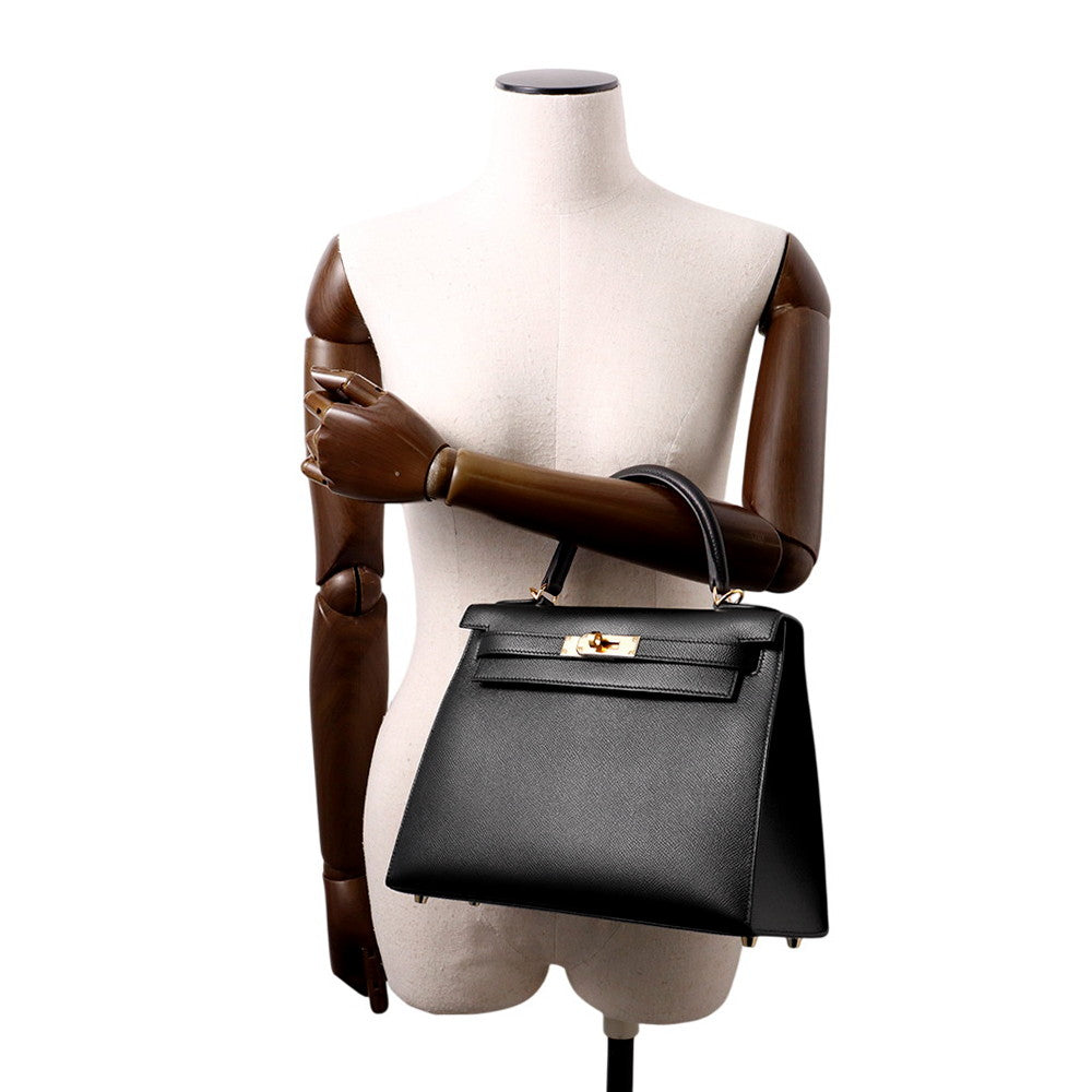 HERMES Kelly Sellier Black Epsom Size 28